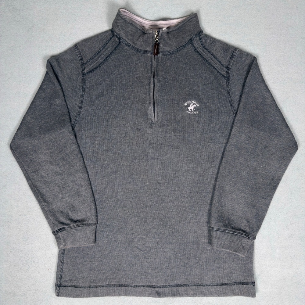 Beverly Hills Polo Club Mens S Charcoal Gray 1/4 Zip Pullover Mock Neck
